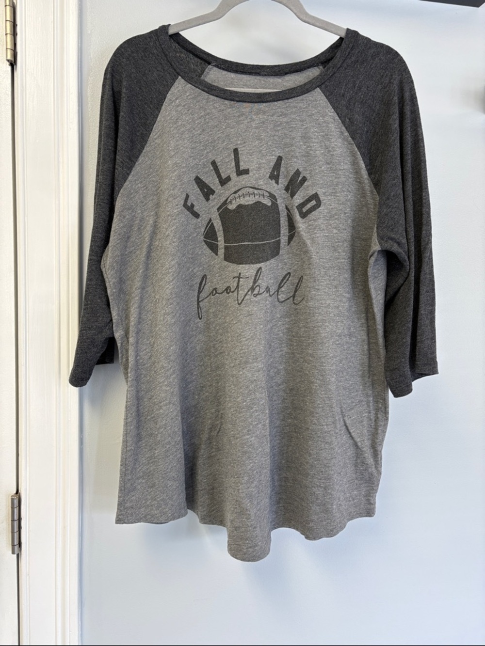Woman’s “Football and Fall” Grey 3/4Sleeve Baseball T Torrid Sz 2